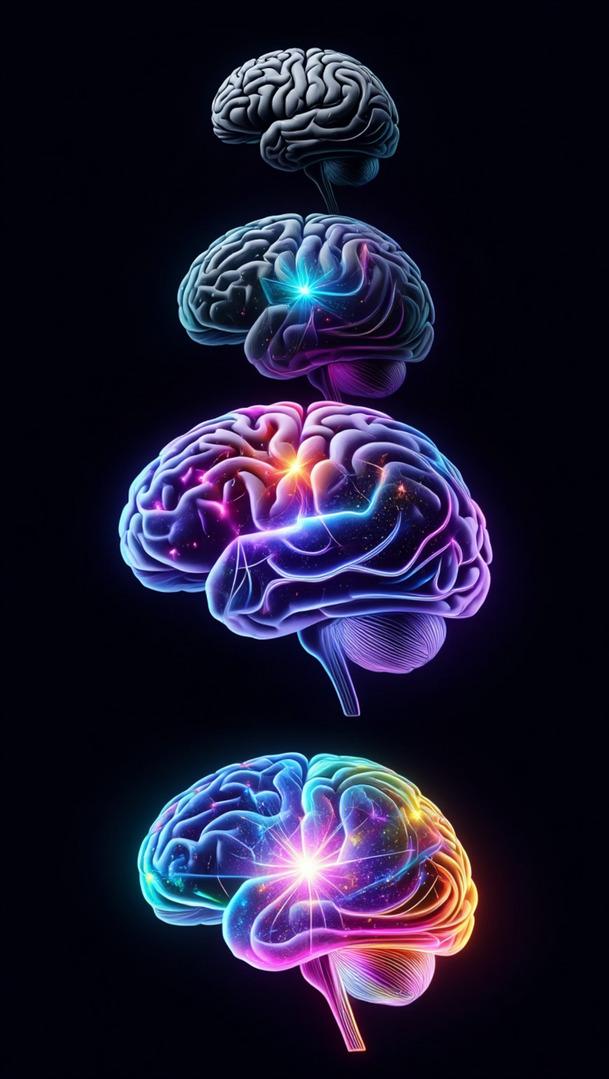 Conceptual illustration of human brain evolution enhanced by artificial intelligence, symbolizing productivity growth and advanced cognitive performance through AI-powered tools
