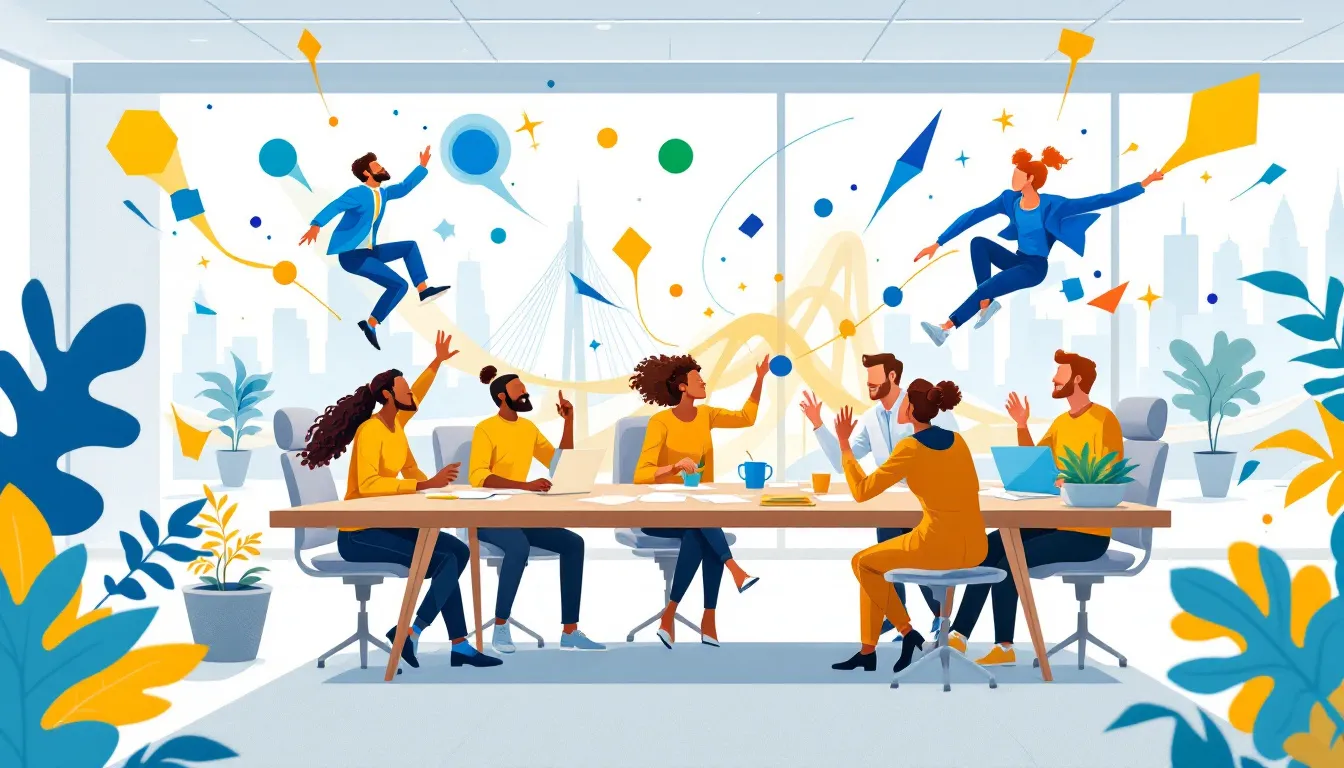 An illustration representing effective teamwork in a collaborative environment.